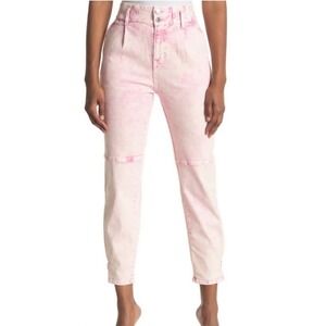 Veronica Beard Monika Tapered Acid Wash Jeans 26 Pale Pink High Rise Sporty Moto